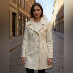 BEBE Classic Wool Ivory Double Breasted Pea Coat Jacket Size 2